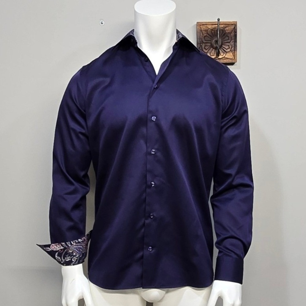 Eton Dress Shirt Contemporary Fit Men 15.75 40 Navy Paisley Contrast Cuff Luxury